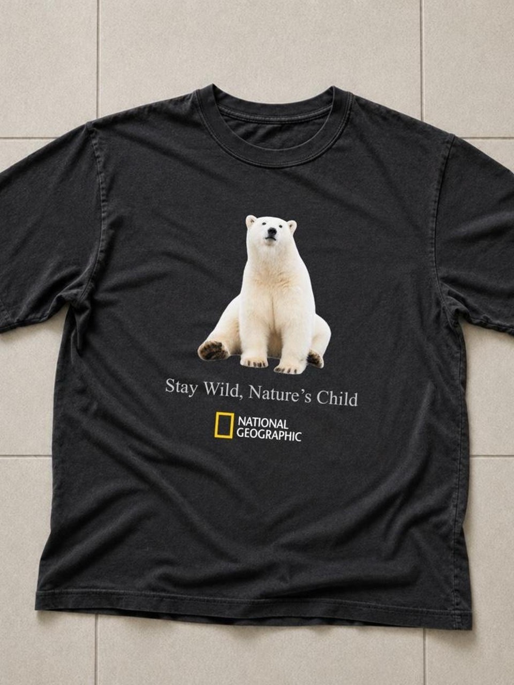 National Geographic Kids Black Tee with Polar Bear Graphic